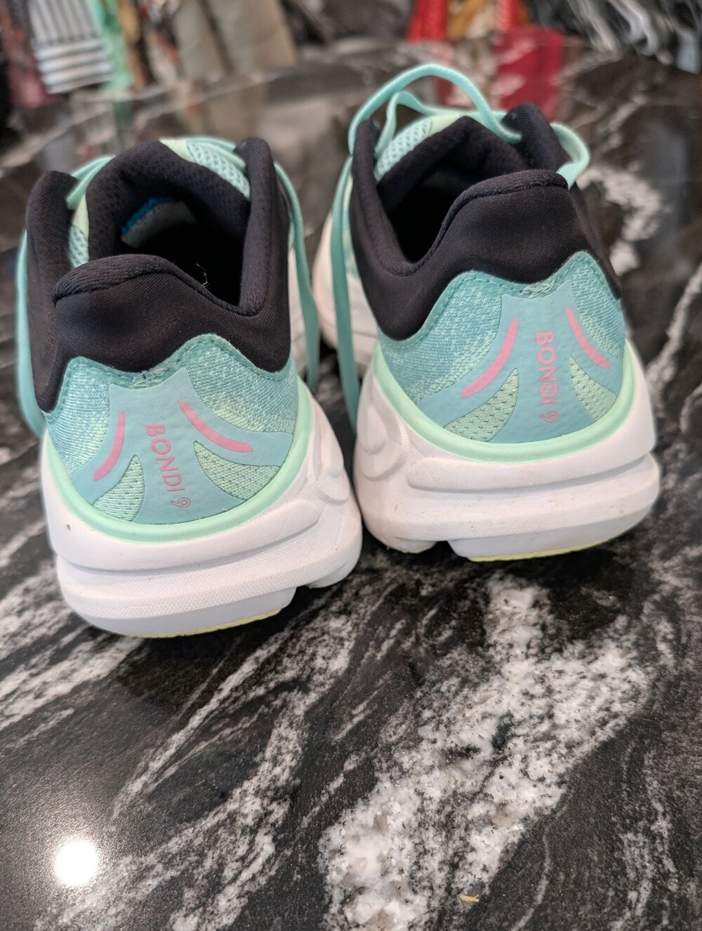 Hoka Women's Mint/Black Bondi Athletic Running Sneakers with Pink Logo - Picture 3 of 3